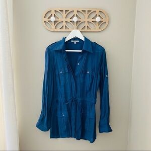 NY Collection Button Up Top Blue Sz Medium